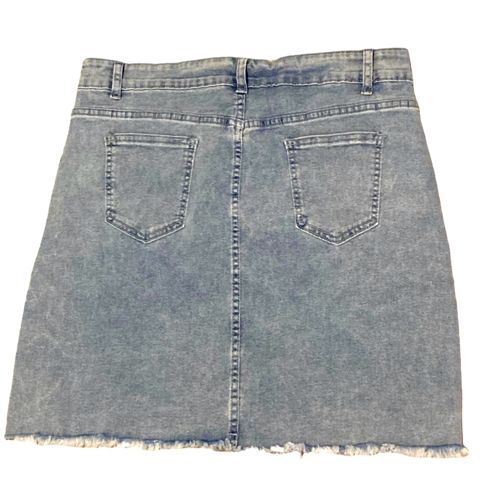Blue Denim Mini Skirt with Fringe & Rhinestone Trim - Picture 6 of 7